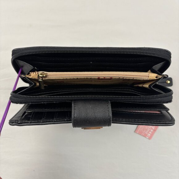 Stone Mountain Black Bonded Leather Wallet Checkbook Bifold Zip Around - Picture 6 of 11